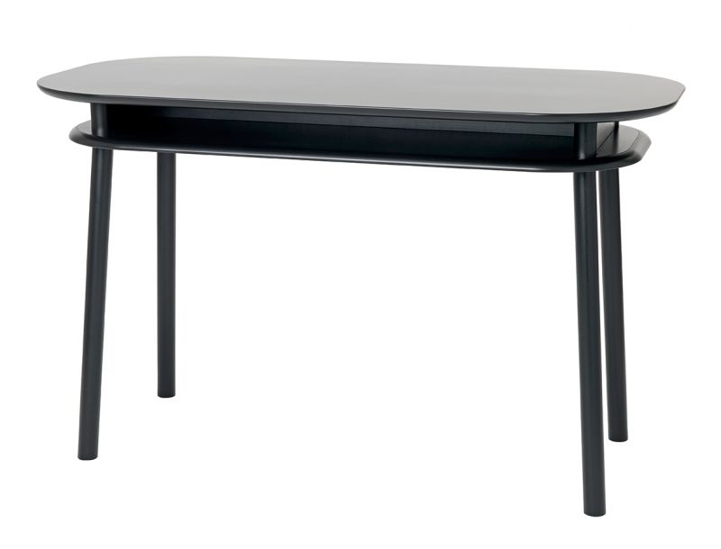 Schönbuch Schreibtisch Bureau in Schwarz mit ovaler Tischplatte und Ablage, modernes Design.